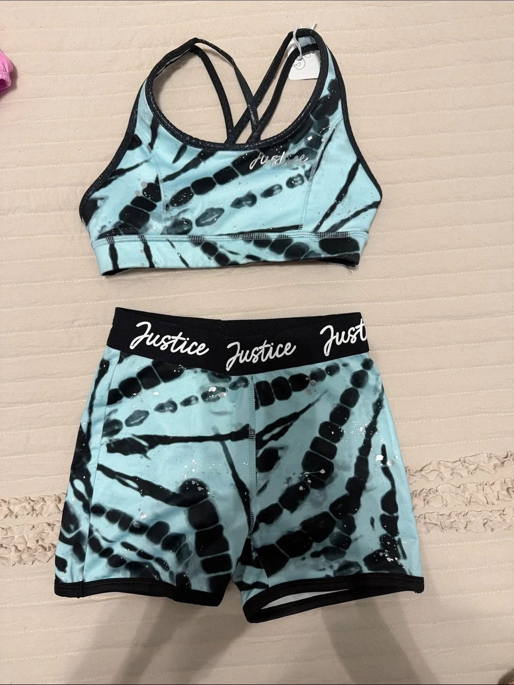 Justice Light Blue & Black Tie-Dye Crisscross 3 Piece Leotard -19$